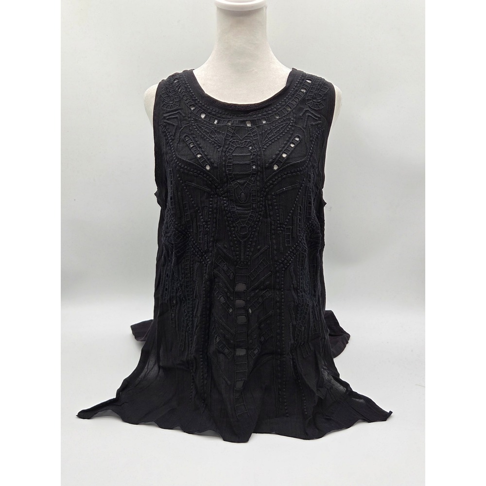 Willow & Clay Women's M Black Embroidered Sleeveless Tunic Top 101-554